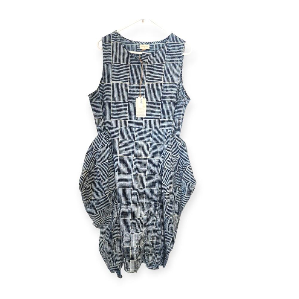World Market Sleeveless Blue Striped Lagenlook Dress NWT Size Large /Extra Large